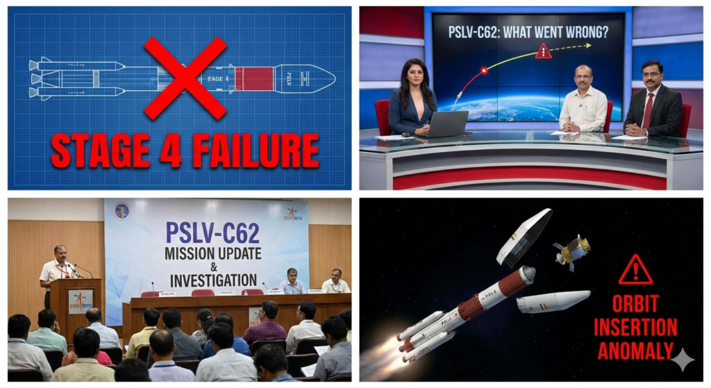 PSLV-C62 मिशन फेल रॉकेट लॉन्च।